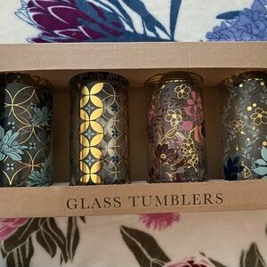 Artistic Floral Glass Tumblers with Gold Detailing